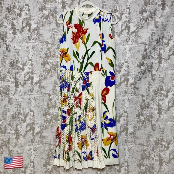 Tory Burch Carine Sleeveless Pleat Skirt Midi Dress in Floral - Picture 1 of 6